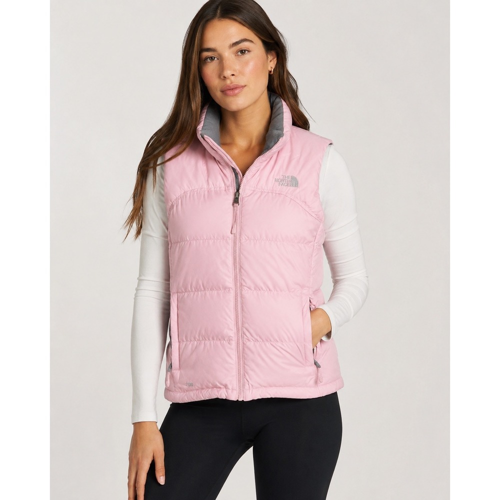 The North Face 700 Vest Women Small Pink Gray Puffer Utility Y2K Vintage